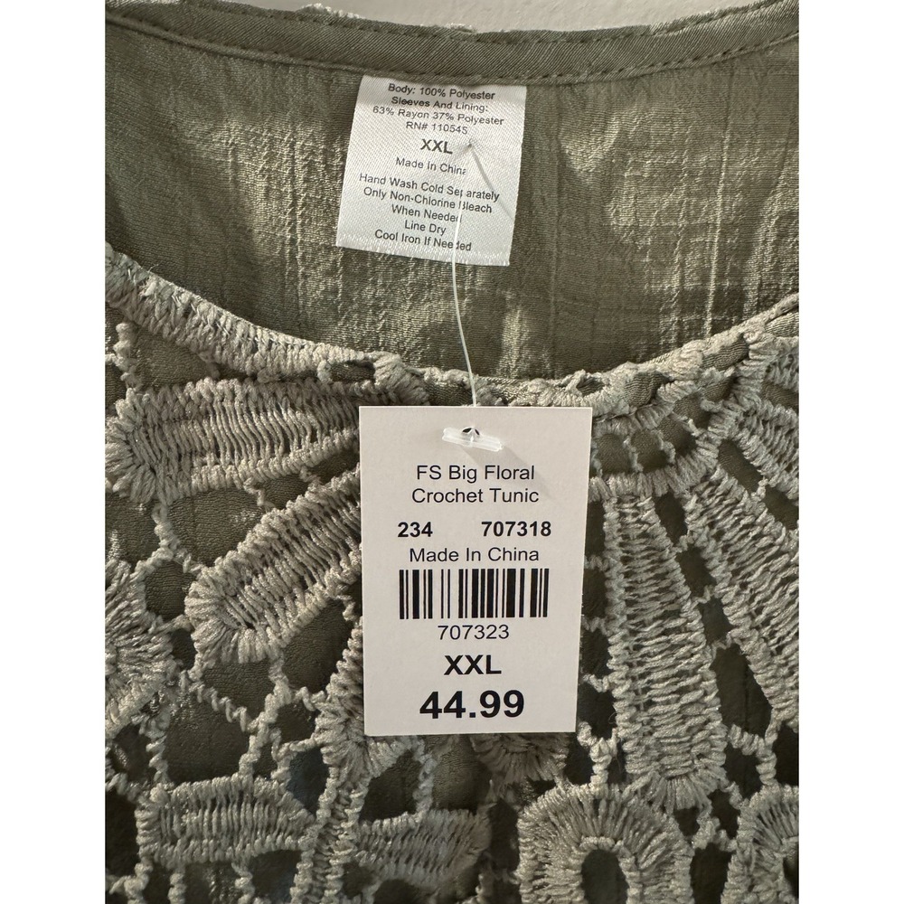 Boho Floral Crochet Lace Tunic Top Sage Green Bell Sleeve Oversized XXL - Picture 4 of 8